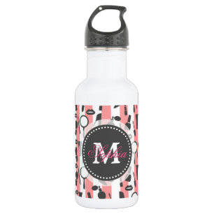 Cute girly monogram cosmetica strepen patroon waterfles 