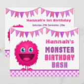 Cute Girly Monster Birthday Bash Kaart (Voorkant / Achterkant)