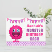 Cute Girly Monster Birthday Bash Kaart (Staand voorkant)