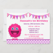 Cute Girly Monster Birthday Bash Kaart (Achterkant)