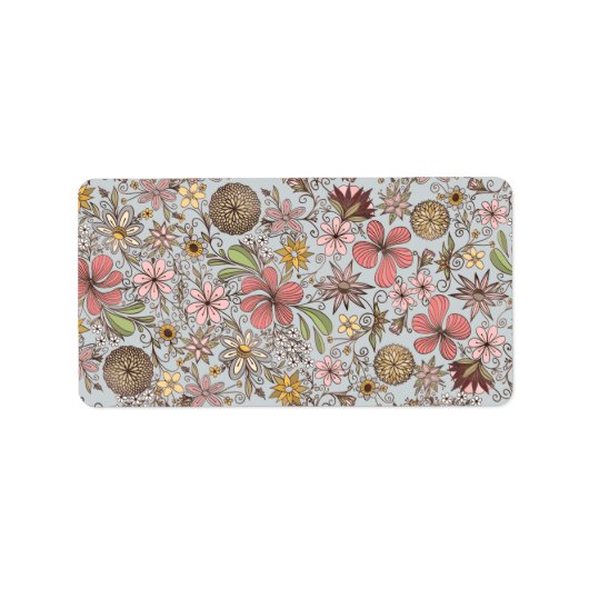 Cute Girly Old Roos Pink Floral Doodles Design Etiket (Voorkant)