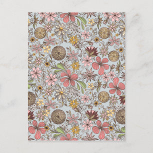 Cute Girly Old Roos Pink Floral Doodles Design Feestdagenkaart
