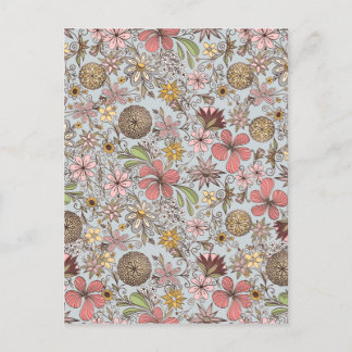 Cute Girly Old Roos Pink Floral Doodles Design Feestdagenkaart