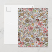 Cute Girly Old Roos Pink Floral Doodles Design Feestdagenkaart (Voorkant / Achterkant)
