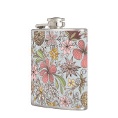 Cute Girly Old Roos Pink Floral Doodles Design Heupfles (Links)