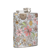 Cute Girly Old Roos Pink Floral Doodles Design Heupfles (Rechts)