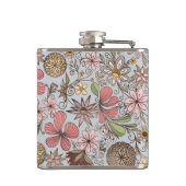 Cute Girly Old Roos Pink Floral Doodles Design Heupfles (Achterkant)