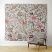 Cute Girly Old Roos Pink Floral Doodles Design Wandkleed (In Situ (horizontaal))