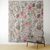 Cute Girly Old Roos Pink Floral Doodles Design Wandkleed (In situ)
