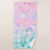 Cute Girly Ombre Mermaid Pattern Monogrammed Badhanddoek (Badhanddoek)