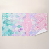 Cute Girly Ombre Mermaid Pattern Monogrammed Badhanddoek (Badhanddoek)