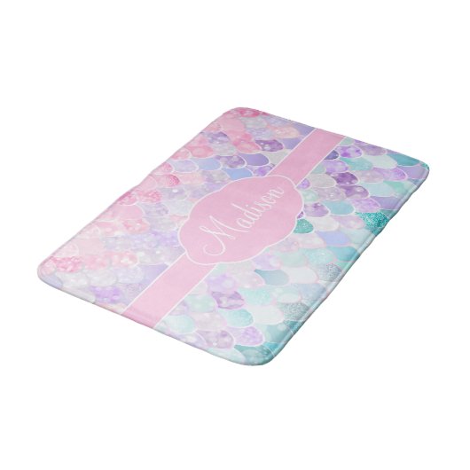 Cute Girly Ombre Mermaid Pattern Monogrammed Badmat (Gekanteld)