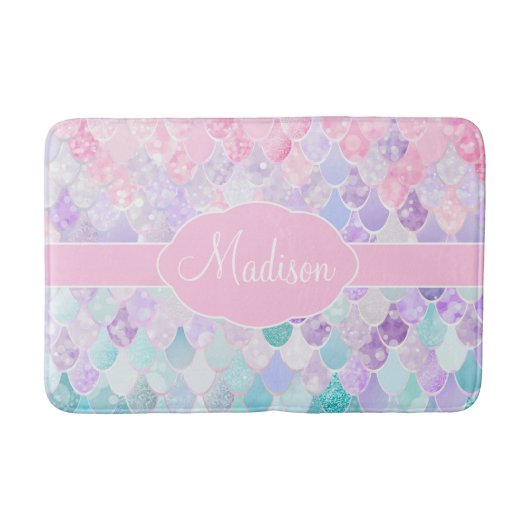 Cute Girly Ombre Mermaid Pattern Monogrammed Badmat (Voorkant)