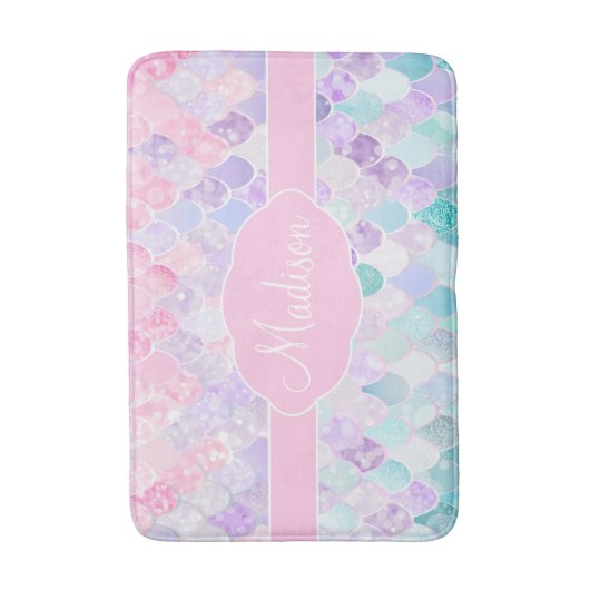 Cute Girly Ombre Mermaid Pattern Monogrammed Badmat (Voorkant Verticaal)