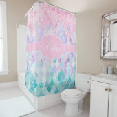 Cute Girly Ombre Mermaid Pattern Monogrammed Douchegordijn (In situ)