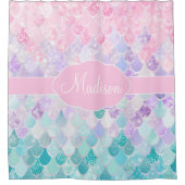 Cute Girly Ombre Mermaid Pattern Monogrammed Douchegordijn (Voorkant)