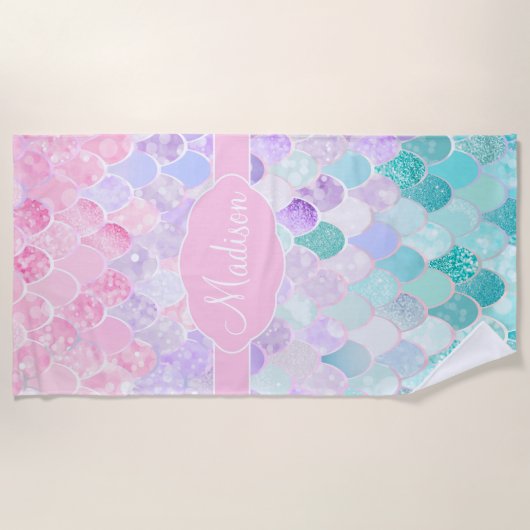 Cute Girly Ombre Mermaid Pattern Monogrammed Strandlaken (Voorkant)
