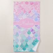 Cute Girly Ombre Mermaid Pattern Monogrammed Strandlaken (Voorkant)