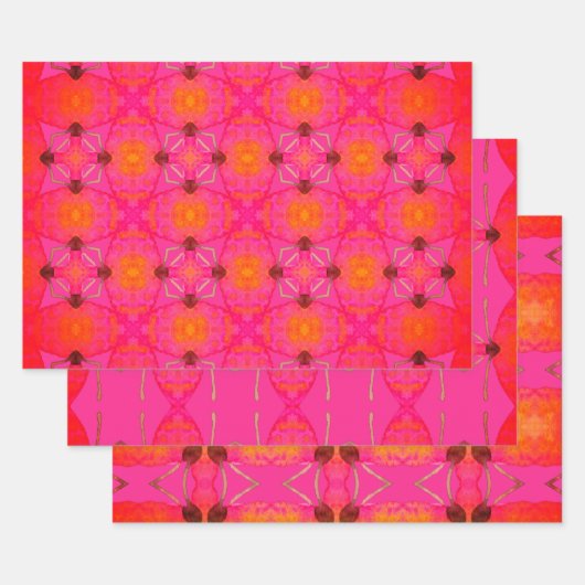 Cute Girly Oranje en Roze Inpakpapier Vel (Set)
