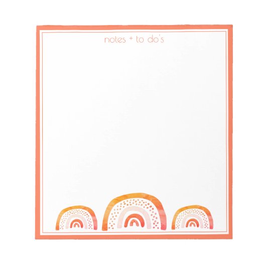 Cute Girly Oranje Waterverf Rainbow Personalized Notitieblok (Voorkant)