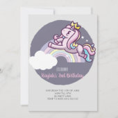 Cute Girly Paars Magical Unicorn Invitation Kaart (Voorkant)
