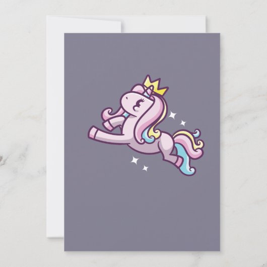 Cute Girly Paars Magical Unicorn Invitation Kaart (Achterkant)