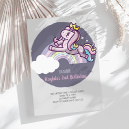 Cute Girly Paars Magical Unicorn Invitation Kaart