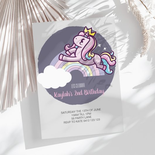 Cute Girly Paars Magical Unicorn Invitation Kaart