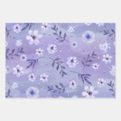 Cute Girly Paars Pink Floral Glitter Inpakpapier Vel (Voorkant 3)