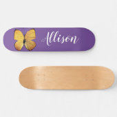 Cute Girly Paars Yellow Butterfly gepersonaliseerd Persoonlijk Skateboard (Horizontaal)