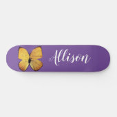 Cute Girly Paars Yellow Butterfly gepersonaliseerd Persoonlijk Skateboard (Horizontaal)