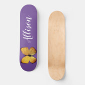 Cute Girly Paars Yellow Butterfly gepersonaliseerd Persoonlijk Skateboard (Voorkant)