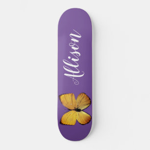 Cute Girly Paars Yellow Butterfly gepersonaliseerd Persoonlijk Skateboard