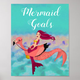 Cute Girly Paarse Mermaid & Pink Mermingo Poster