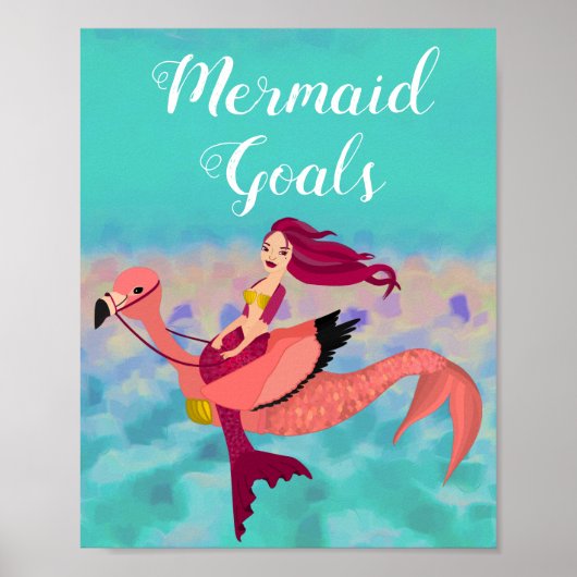 Cute Girly Paarse Mermaid & Pink Mermingo Poster (Voorkant)