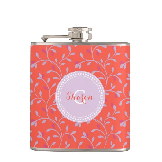 Cute girly pastel paars flormonogram heupfles (Voorkant)