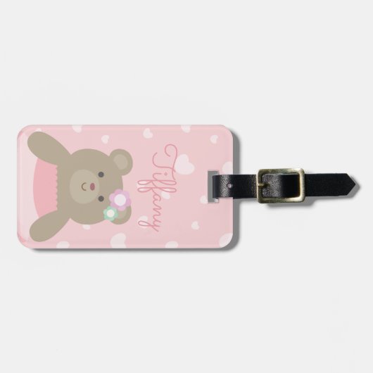 Cute Girly Pastel Pink Ballerina Beer Cub Kinder Bagagelabel (Voorkant horizontaal)
