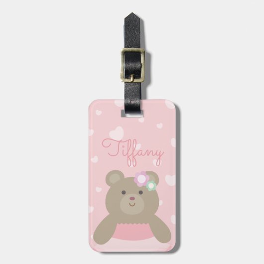 Cute Girly Pastel Pink Ballerina Beer Cub Kinder Bagagelabel (Voorkant verticaal)