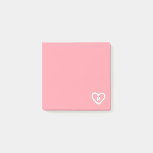 Cute Girly Pastel Pink Heart Monogram Initiaal Post-it® Notes (Voorkant)
