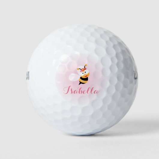 Cute Girly Pastel Pink Sweet Bumble Bee Cartoon Golfballen (Voorkant)