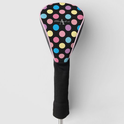 Cute Girly Pastel Polka Dots Pattern Monogram Golfheadcover (Voorkant)
