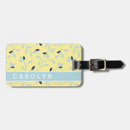 Cute girly pastel yellow floral Patroonmonogram Bagagelabel