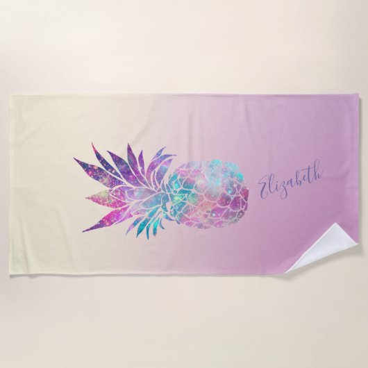 Cute Girly Pineapple ,Ombre - Personalized Strandlaken (Voorkant)