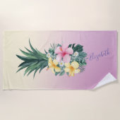 Cute Girly Pineapple Tropical Flowers , Ombre Strandlaken (Voorkant)