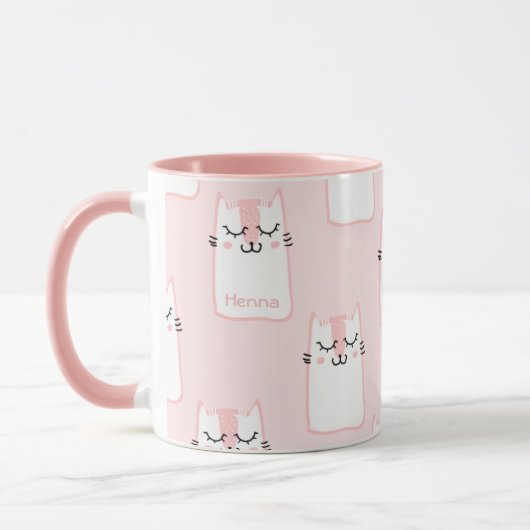 Cute Girly Pink and White Cat Pattern Personalized Mok (Links)