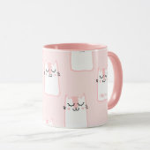 Cute Girly Pink and White Cat Pattern Personalized Mok (Voorkant rechts)