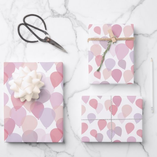 Cute Girly Pink Birthday Party ballonnen Inpakpapier Vel (Voorkant)