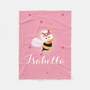 Cute Girly Pink Bloemenmeisje Baby Bee Cartoon Fleece Deken