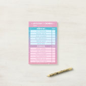 Cute Girly Pink Blue Glitter Kids Daily Chores 4x6 Post-it® Notes (Op bureau)