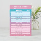 Cute Girly Pink Blue Glitter Kids Daily Chores Kaart (Staand voorkant)
